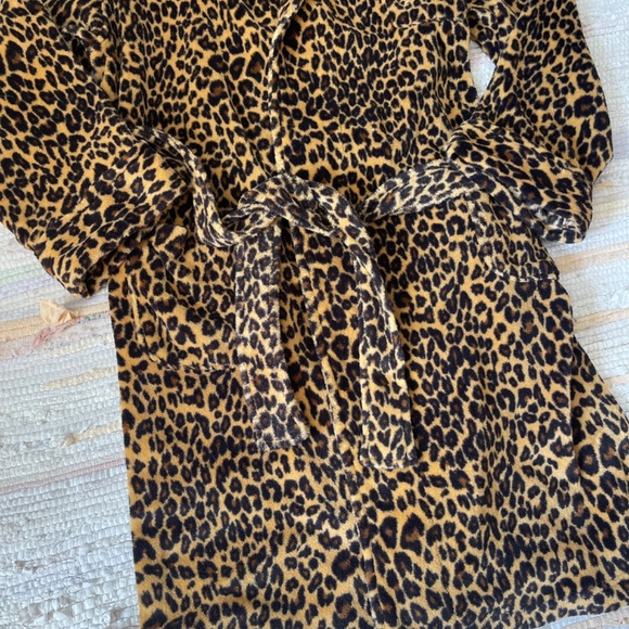 Lauren By Ralph Lauren Short Fleece Black and Tan Cheetah Print Bathrobe Size XL - Picture 6 of 9